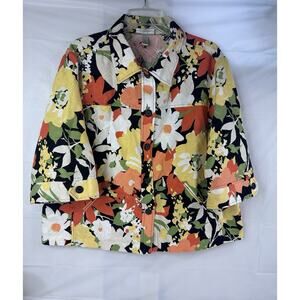 Dress Barn Floral Button Up Top Womens 3/4 Sleeve Colorful Shirt 18